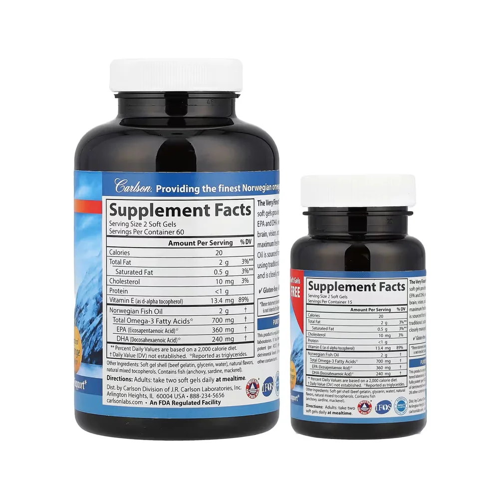 Carlson Labs Finest Fish Oil 700mg Omega 3 120+30 softgel 2