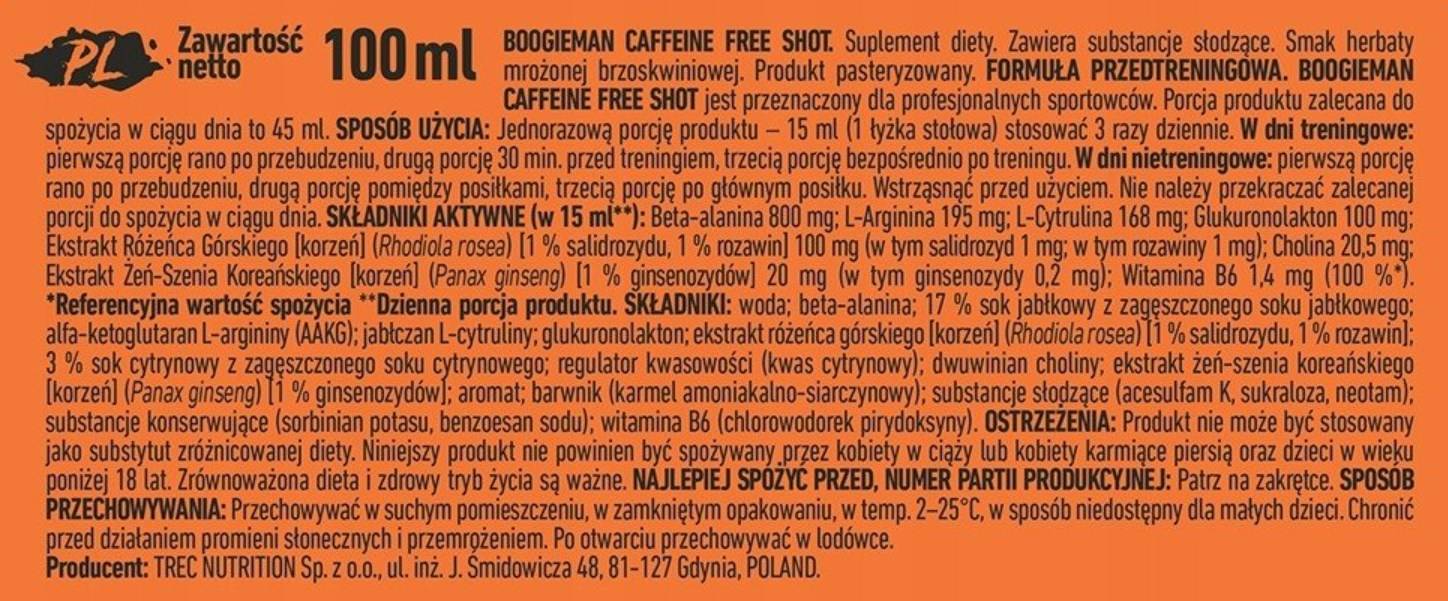 Trec Boogieman Stim Free Shot 100ml Peach Ice Tea 2