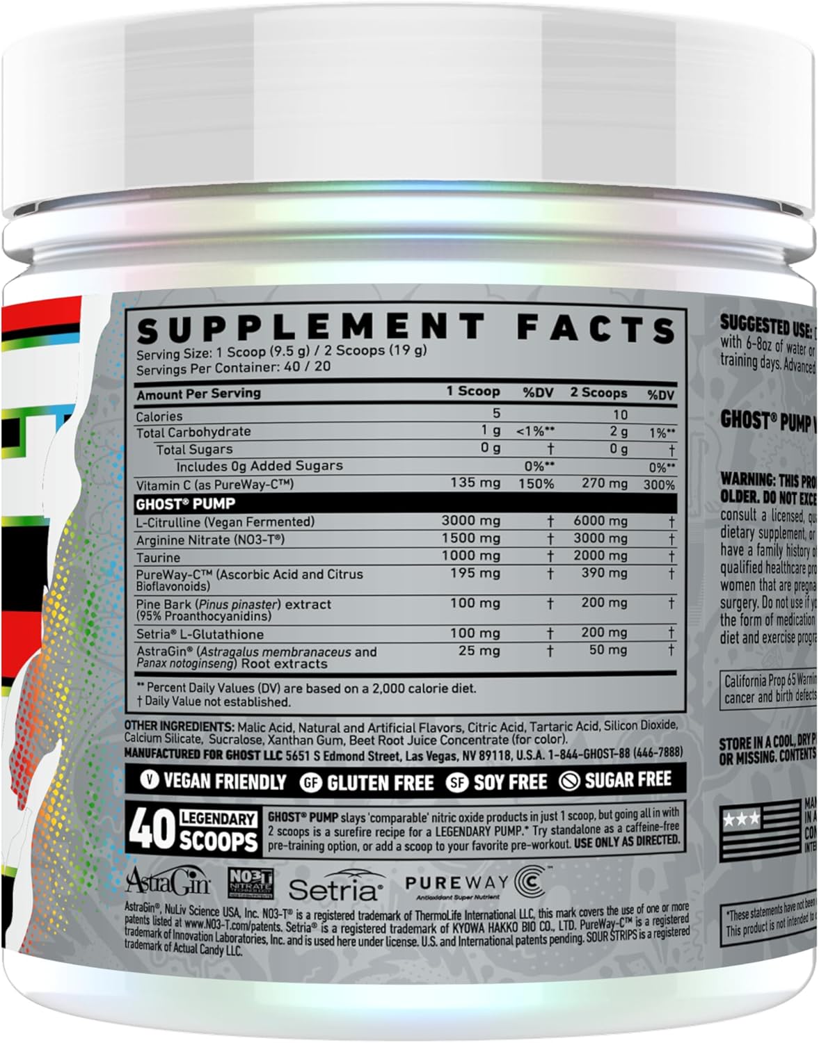 Ghost Pump Nitric Oxide 40 serviri Sour Strips Rainbow Stim Free 2