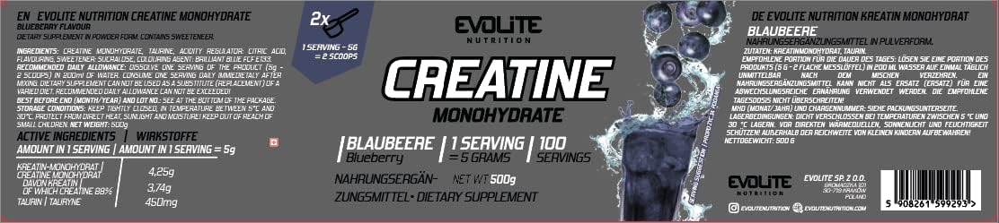 Evolite Creatine Monohydrate Blueberry 500g 3