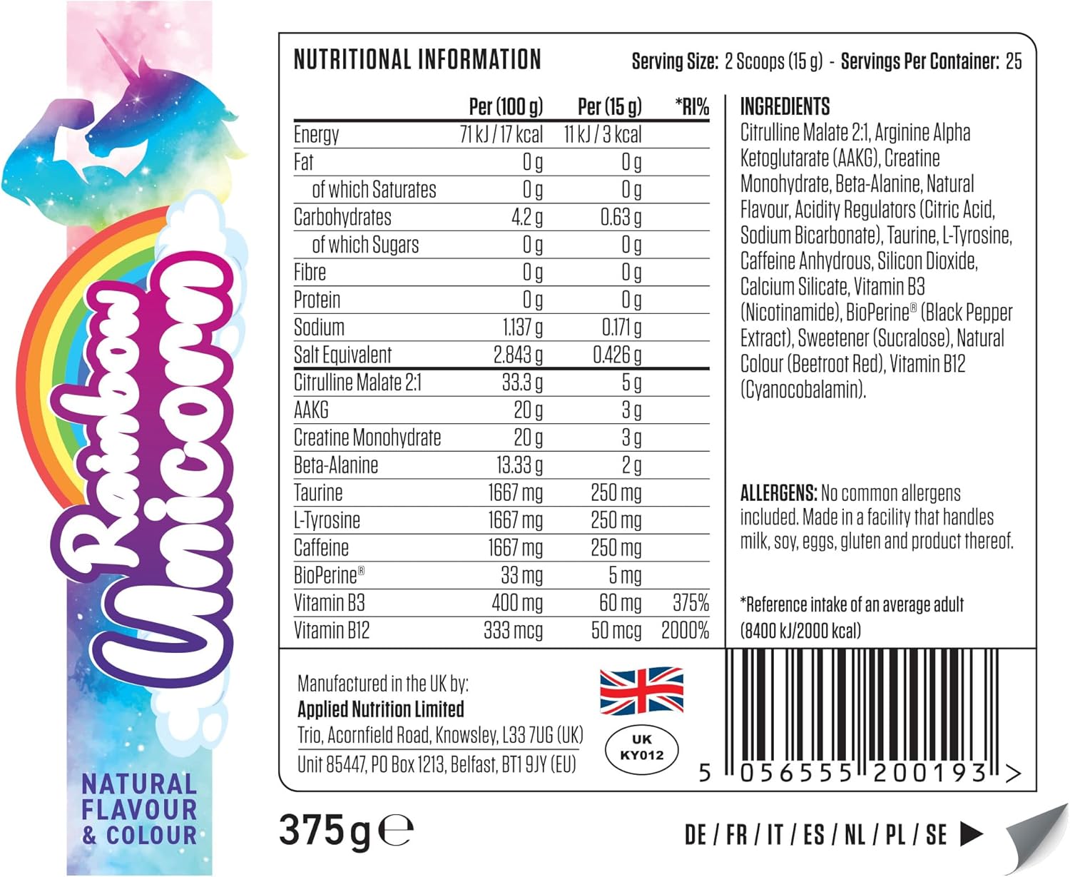 Applied Nutrition Pump 3G Rainbow Unicorn 375g 2