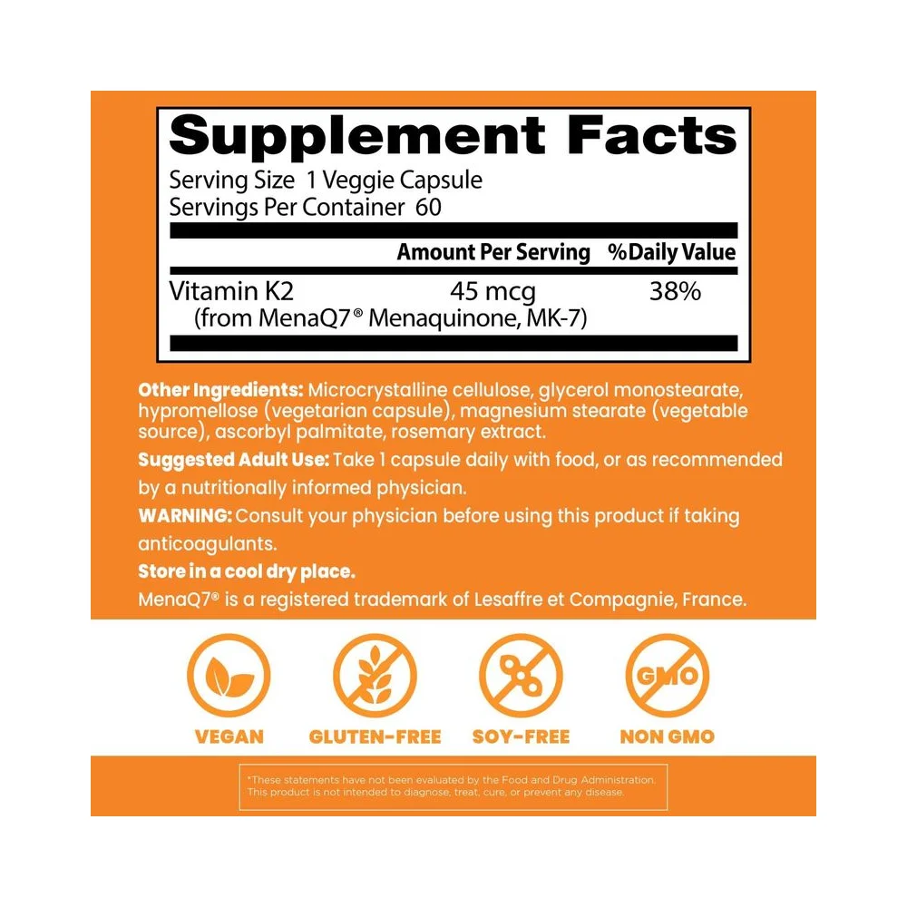 Doctor's Best Natural Vitamin K2 MK7 with MeneaQ7 45mg 60vcaps 2