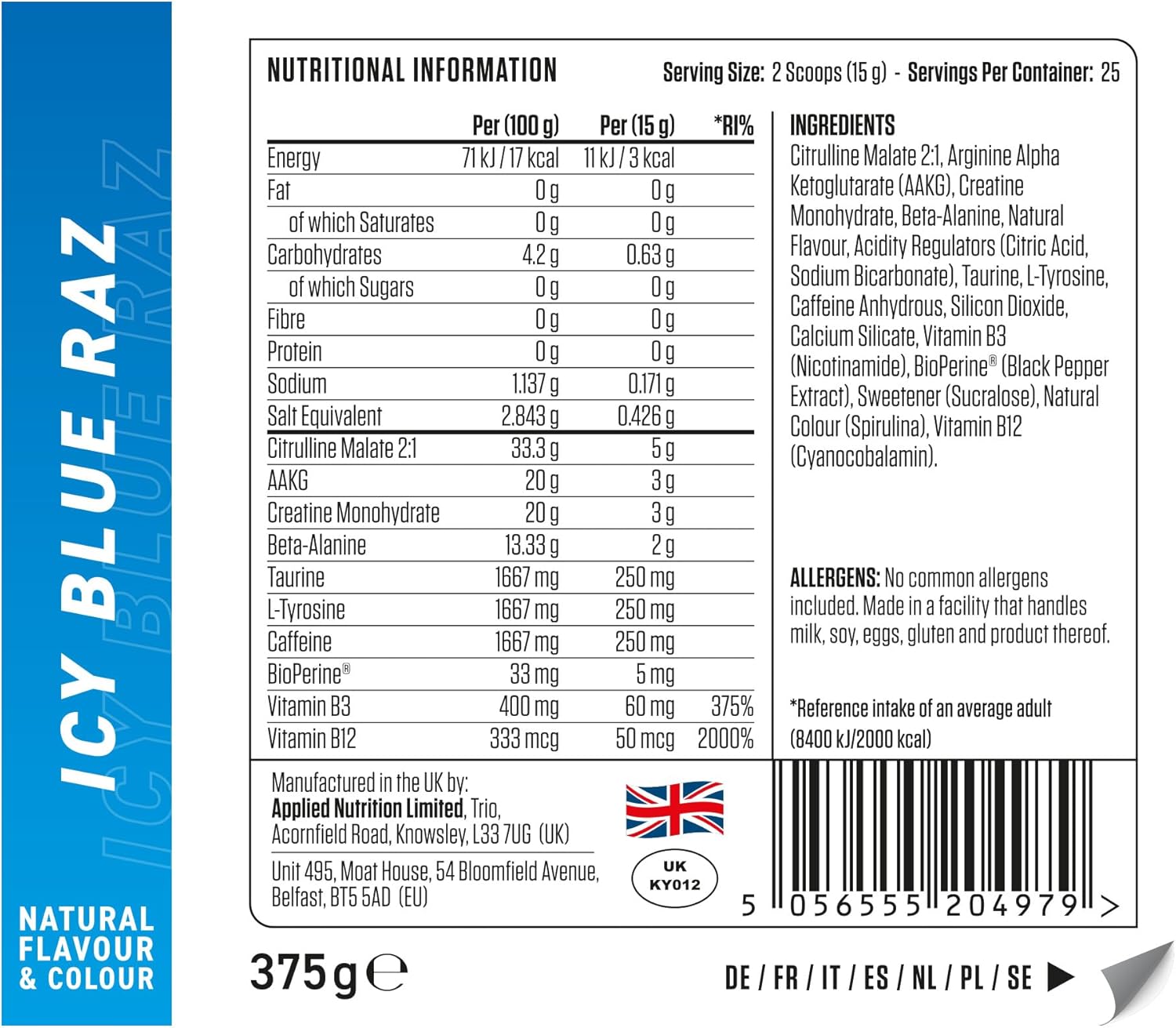 Applied Nutrition Pump 3G Icy Blue Razz 375g 2