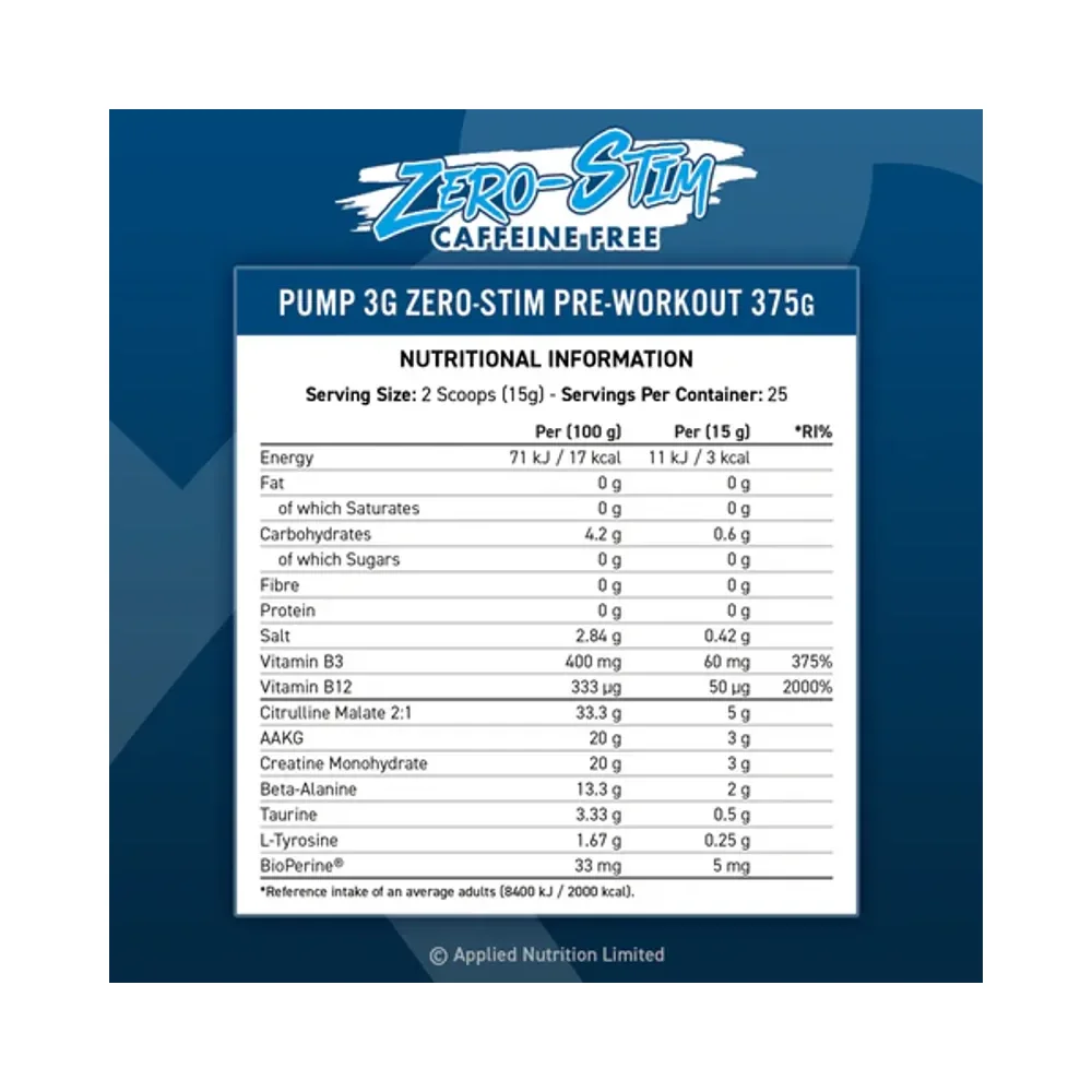Applied Nutrition Pump 3G Pre-workout Zero Stimm Fruit Burst 375g 2
