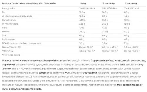 Nutrend Excelent 25% Protein Bar 85g Lemon Raspberry 2